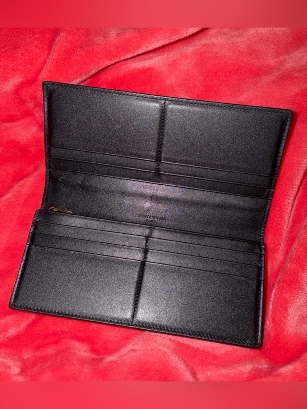 Vintage Authentic Saint Laurent Black Long Leather Wallet with Gold Logo - Picture 2 of 4